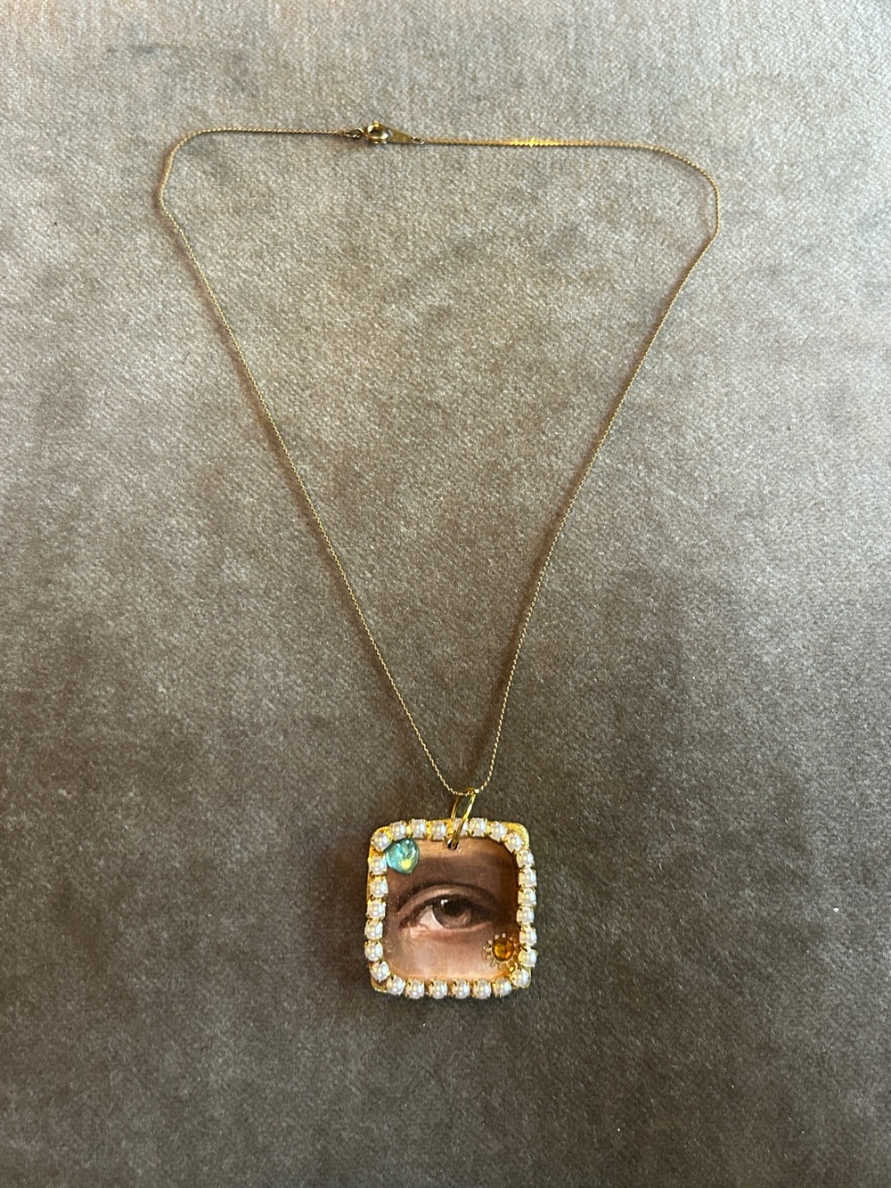 Gold-Tone Women's Art Lover’s Eye Pendant Necklace with Crystal Accents